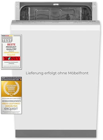 Exquisit Einbaugeschirrspüler EGSP1009-E-030E silber | Geschirrspüler vollintegriert 45 cm | 9 Maßgedecke | Spülmaschine vollintegriert 45 cm…