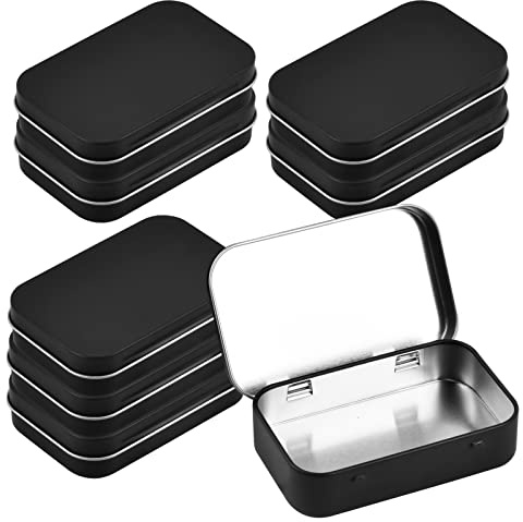 8 Piezas Cajas Metalicas Almacenaje Con Bisagras, 95 x 62 x 20 mm Rectangulares Latas Cajas de Metal Con Tapas, Pequeñas Caja de Lata Contenedores para Almacenamiento Organizador en el Hogar (Negro)