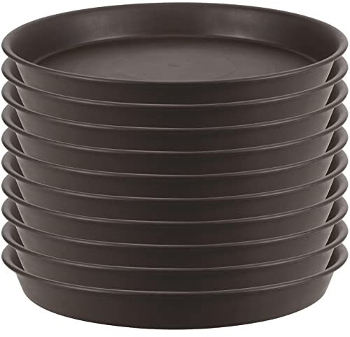 MUKCHAP 10 Pack 30cm Plastic Plant Pot Saucers, Round Garden Flower Pot Saucers Plastic Drip Trays for Indoors and Outdoor Garden Plants, Brown