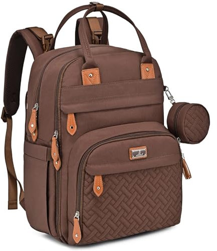 BabbleRoo Baby Changing Bag Backpack, Nappy Changing Back Pack Diaper Bags with Changing Mat & Pacifier Holder for Mom & Dad(Coffee)