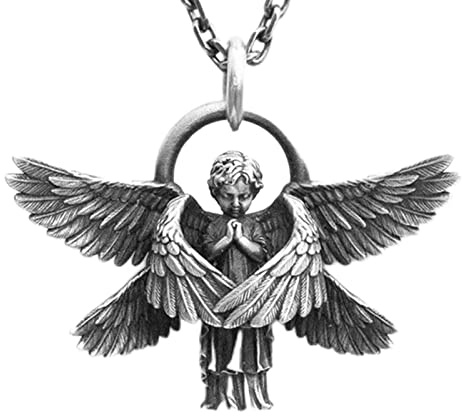 Joyivike Collier Ange Gardien avec Pendentif, Aile d'ange, Séraphin Fait Main, Longue Chaîne pour Hommes Et Femmes