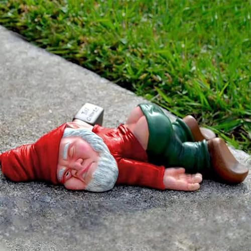 Funny Drunk Dwarf Statue Resin Garden Gnome Decoration for Outdoor Patio Yard Lawn Park Miniature Creative Ornament Elf Crafts Naughty Figurine Collection Farmhouse Decor Gift (Red)