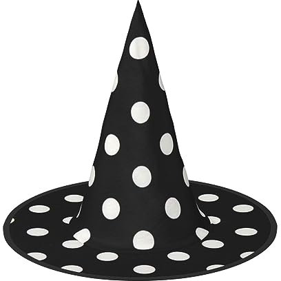 ZISHAK Schwarzer und weißer gepunkteter Halloween-Hexenhut für Damen – ultimativer Partyhut für das beste Halloween-Kostüm-Ensemble