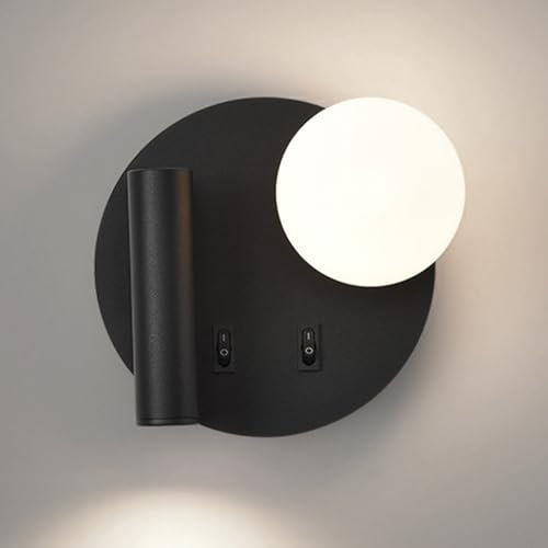 Jadssox Lampada da Lettura sul Comodino Lampada da Lettura a Parete a LED Lampada da Parete in Vetro Globo Lampada da Parete Moderna Girevole con Interruttore Lampade da testiera per Soggiorno Camera