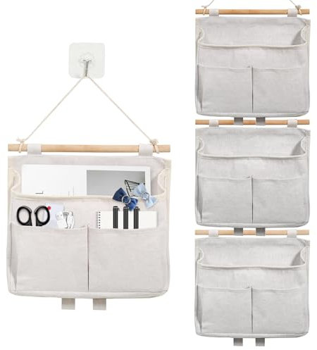 ZITUZY 4 Pezzi Borsa Portaoggetti da Paret, Tasche Portaoggetti Sospesa, Sacchetto Di Immagazzinaggio Appeso, per la Famiglia, l'ufficio, il Ripostiglio Sospeso per Camper (Beige)