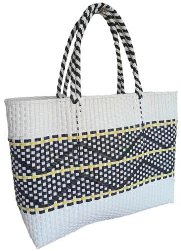YY GEWETAO Handwoven Super Tote Bag for Women Recycled Plastic Shoulder Purse Summer Beach Bag, Pool Swimming Bag