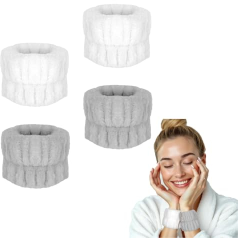AHLPO 2 pares de bandas de lavado de muñeca de spa, muñequeras absorbentes para el sudor, pulseras de microfibra para lavado de cara, cosméticos para mujeres y niñas, pulsera de cuidado para