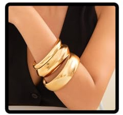 Cubahop Vintage Metal Arc Wide Face brazaletes de pulsera de arco ancho de la cara de arco de brazaletes de mano geométrica apilable suave para mujeres (Dorado)