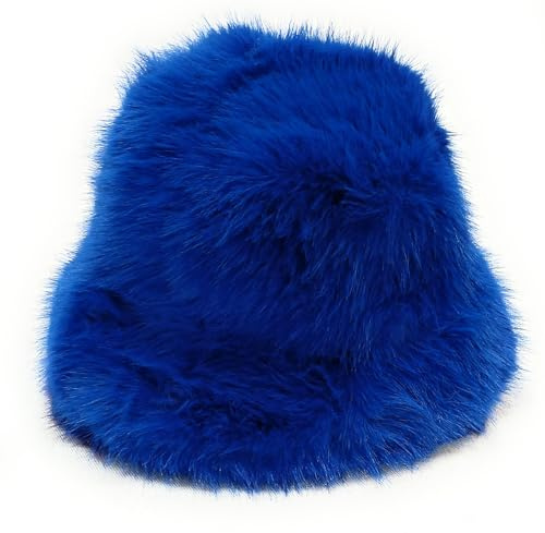 Neuer superflauschiger Kosaken-Stil weicher flauschiger Kunstpelz Eimerhut - Wintermützen für Damen, blau, Einheitsgröße