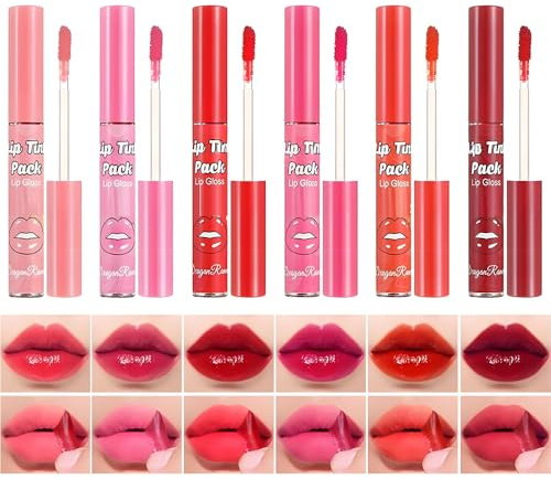 6 Pcs Lip Stain Peel Off Magic Set - Hydrating Long-Lasting Dual-Use Lip Stain Gloss, 6 Colors Waterproof Tattoo Lip Tint for Women, Perfect Cosmetic Gift for Girls (Party & Daily Wear)