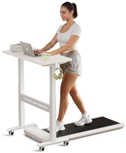 WALKINGDESK Höj- och sänkbar mobil skrivbord med 80x40 cm skrivbordsyta, pneumatiskt stående datorbord med 4 hjul, PC-bord litet laptopbord, idealisk för kontor, sovrum, eller vardagsrum, Vit