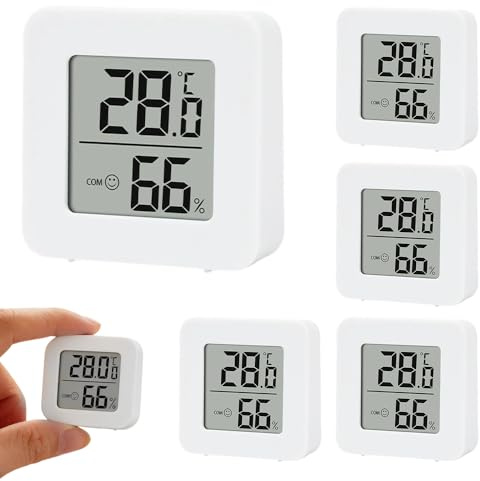 6PCS Mini Hygrometer Digital, Thermometer Hygrometer, Hygrometer Innen Mini Thermometer Digital, ℃/℉ Mini Luftfeuchtigkeitsmesser Innen, Temperatur Luftfeuchtigkeit Tester Für Kühlschrank Innen (Weiß)