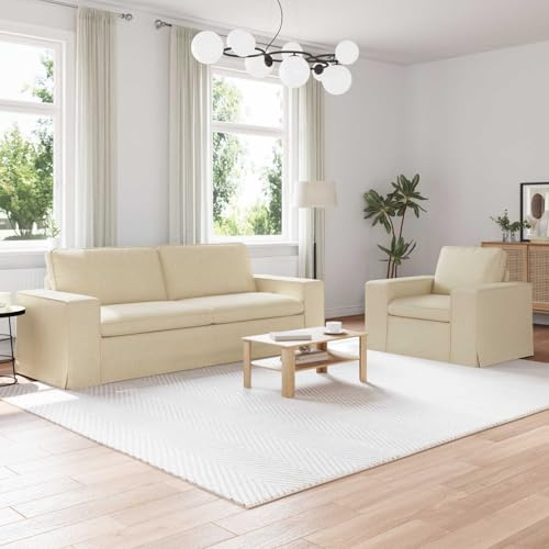 Augerqir Sofa Set 2-teilig Creme Stoff Polstergarnitur 222 x 80 x 82 cm mit robustem Metallrahmen, bequemer Polsterung, Flexibler Modulares Design für Wohnzimmer und Büro