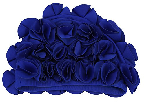 DEWIN Cuffia da Nuoto, Cappello da Nuoto Fiore Floreale Retrò Moda Cappello da Nuoto Elastico Cuffia da Bagno per Capelli Lunghi per Donna (Blu)