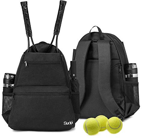 Sucipi Bolsa de tenis profesional mochila de tenis para hombres y mujeres bolsas de raqueta con capacidad para 2 raquetas con compartimento ventilado para zapatos para adolescentes