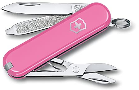 Victorinox, Classic SD, Coltellino Svizzero, Originale, Multiuso, Campeggio, 7 Funzioni, Lama, piccola, Lima per unghie, Rosa