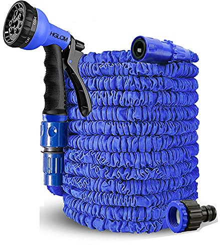 HGLCM mangueras de jardín hinchadas con pistola de pulverización de 8 funciones, manguera mágica flexible expandible 3 veces, a prueba de fugas, ligera y fácil de almacenar (Azul, 15m)