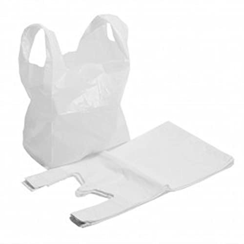 Zoopla Teck 100 Bags Strong White Small Vest Carrier Bags 8 x 13 x 18 20mu Plastic Carrier Bags Eco Friendly Recyclable (100)