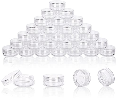 3 Gram Sample Containers with Lids, 50 Count Tiny Sample Jars, Empty Lip Balm Containers, Mini Cosmetic Container with Lids, Makeup Travel Container with Labels, Mini Disposable Spatulas