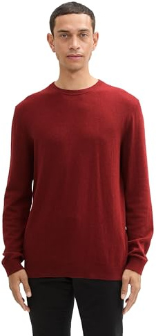 TOM TAILOR Herren Basic Strickpullover mit Kaschmir,35676 - Burgundy Dark red Melange, XL