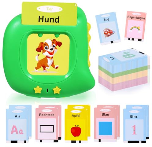 Sprechende Lernkarten Deutsch Lernspielzeug 384 Wörtern Sprechen Lernen Flash Karten Deutsch Lernspiele Sprachspiele Spielzeug ab 2 3 4 5 Jahre, Lernen Alphabet Zahlen Farben Tier Talking Flash Cards