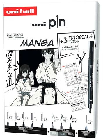 Uni-ball Estuche PIN de 8 piezas de marcadores calibrados 0,2 a 1,0mm Set Manga Starter Kit - NO1
