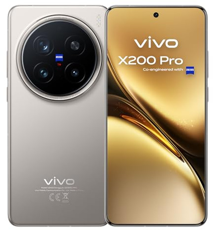 vivo X200 Pro 5G Smartphone, 16GB RAM + 512GB ROM, Pantalla AMOLED 8T LTPO 6.78”120 Hz, Cámara Teleobjetivo 200 MP con óptica ZEISS, Batería BlueVolt de 6000mAh, Flashcharge 90 W, IP68