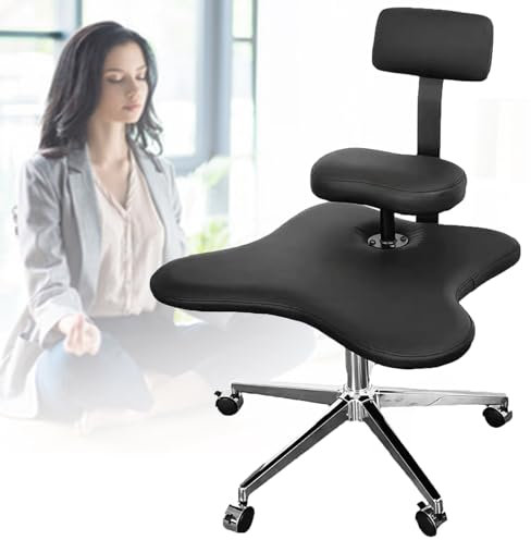LULUMAIC Kniestuhl, Meditations-Bürostuhl, Stuhl mit gekreuzten Beinen, höhenverstellbarer Knie-Büro-Chai, ergonomischer Bürostuhl, Criss-Cross-Stuhl für Zuhause und Büro, Meditationsstuhl,Beige