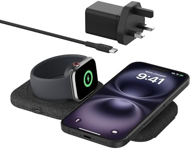 Belkin BoostCharge Pro 2-in-1 Magnetic Wireless Charging Travel Pad 15W, Foldable Qi2-Certified Wireless Charger, MagSafe-Compatible Charger for iPhone 17, Air, Apple Watch 11, AirPods