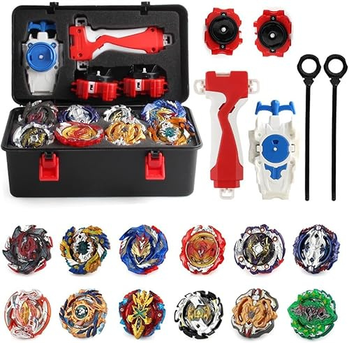 DAJASD 12 in 1 Kampfkreisel Set, Bey Burst Turbo Blade Set mit 3 Launcher, 4D Kampfkreisel von Kampfkreisel, Battle Spinner mit Tragbare Aufbewahrungsbox, Geschenk für Kinder