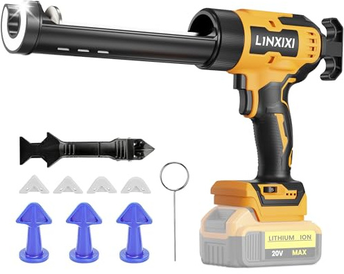 Cordless Caulking Gun Compatible with Dewalt 20V Max, Electric Silicone Sealant Gun Applicator with LED Light for 300ml Cartridges, 6 Adjustable Speed, No Drip, for Sealing, Installation (Tools Only)