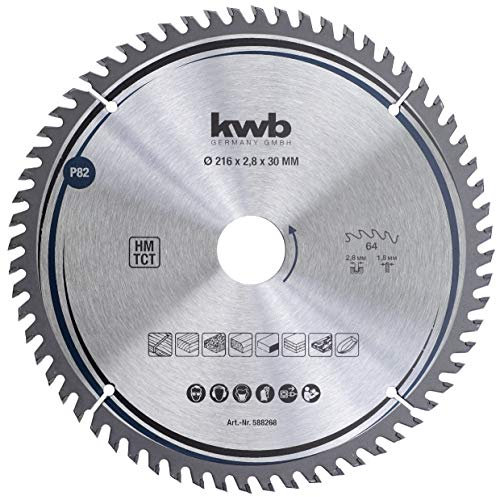 kwb Kreissägeblatt 216 x 30 mm, sehr feiner Schnitt, Sägeblatt geeignet für Arbeitsplatten, Holz und beschichtete Platten