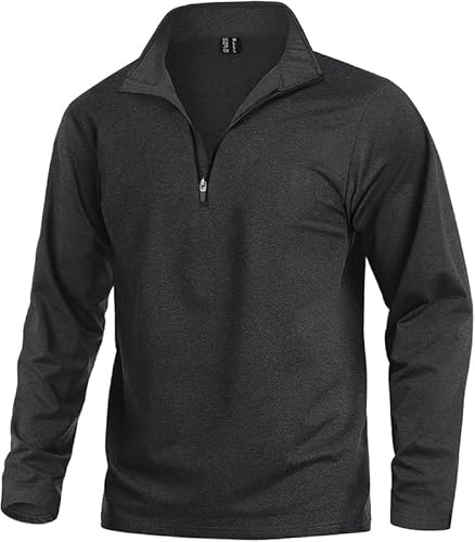KEFITEVD Fahrrad Pullover Herren Longsleeve 1/4 Zip Regular Fit Funktionsshirt Atmungsaktiv Langarmshirt Weich Ski Shirt Herren Schwarz 2XL