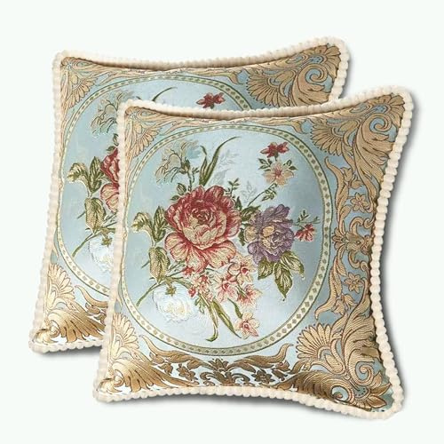 SZHELEJIAM Pillow Covers Set of 2, Jacquard Vintage Embroidered Pillow Cover, Soft Comfortable to the Touch Sofa Decorative Cushion Cover for Living Room, Bedroom, Balcony 18x18 Inch Blue