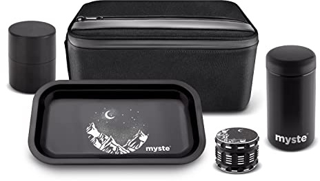 MYSTE XXXL Stash Box mit Zubehör, groß Grinder 63mm, geruchsdichtes Combo Set, Stashbox Combo Kit verschließbar mit Schloss, mit Mühle, Rolling Tray Set