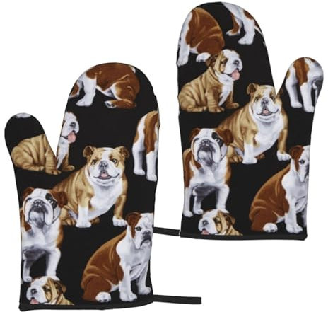 Ofenhandschuhe mit englischen Bulldoggen, 1 Paar, hitzebeständige Ofenhandschuhe für Küche, Grillen, Mikrowelle, Backofen und Grill