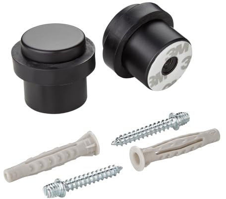 SOTECH 2er Set Türstopper STOPPER Fußbodenmontage (Ø 36 mm, Höhe 32 mm, Stahl, schwarz matt pulverlackiert) Tür-Stopper mit Gummipuffer zum Schrauben und Kleben