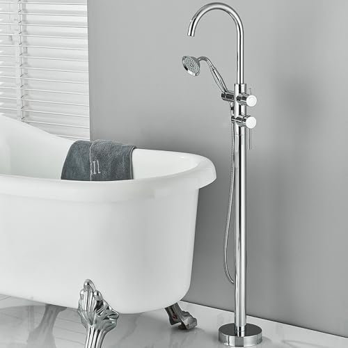 Floor Standing Bathtub Faucet Single Handle Mixer Tap 360° Rotation Spout Shower Faucets with ABS Handshower Bathroom Shower Tap,Chrome C,Include:1*Faucet