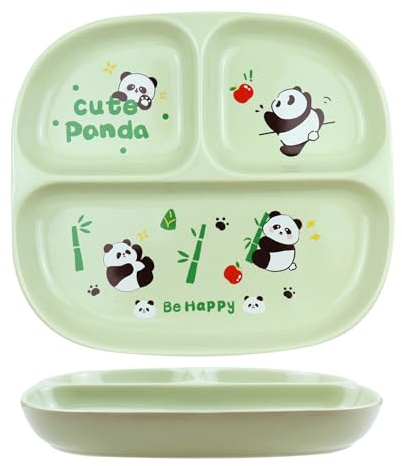 Hoshisea Piatti da pranzo Ceramica, Piatti Divisi In Ceramica, Piatto da Snack Quadrato con Scomparti, Per Pasti Divisi, Feste, Snack, Insalate, Dessert (Panda, verde)