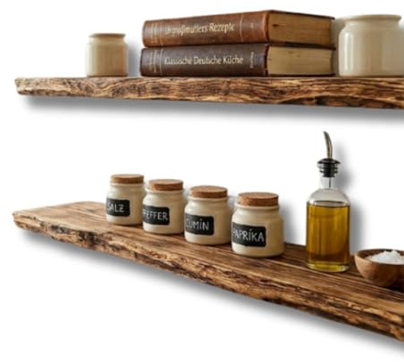 HOLLIS-WOOD Wandregal 2er-Set Massivholz rustikal – schwebende Optik, unsichtbare Tablarträger, handgefertigt in Deutschland, 60–160 cm – Naturholz Schweberegal Set (60 cm)