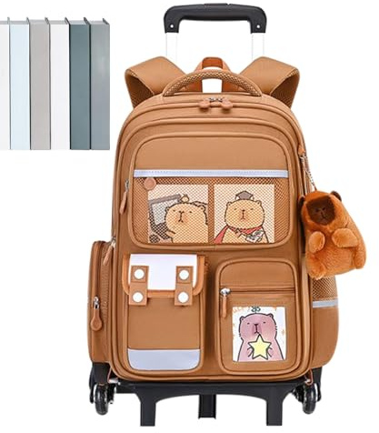 Kasmole Rollender Rucksack | Wheeled Backpack Mit Capybara-Muster - Höhenverstellbarer Trolley Großraum Reisetasche Für Kinder Schule Berufsschule College