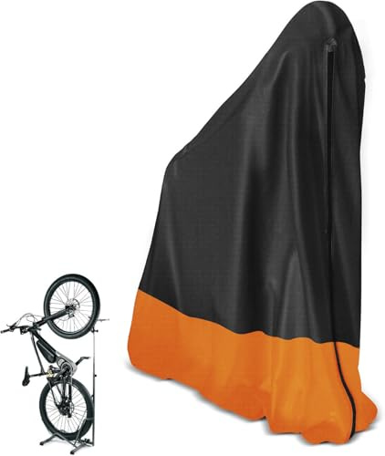 Xmuzua Vertical Bike Rack Cover for Single Bicycle, 420D Bike Cover Waterproof Outdoor Rain Sun UV Dust Wind Proof for City Mountain Bike, Electric Bike, Tandem Bicycle(32×47×81)