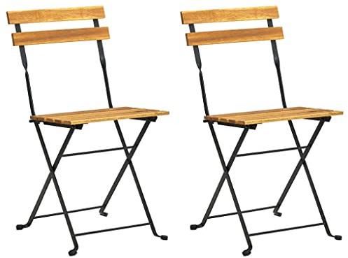 vidaXL 2X Bois d'Acacia Solide Chaises Pliables de Jardin Sièges de Salle à Manger d'Extérieur Chaises de Patio Balcon Terrasse Acier