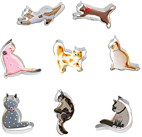 8 Stück Katze Plätzchenausstecher Edelstahl Keksausstecher Katze Set Ausstechform Katze Set Keksausstecher Katze Set Tier Kätzchen Katze Keks Set für DIY Kekse Weiche Süßigkeiten Kleine Desserts