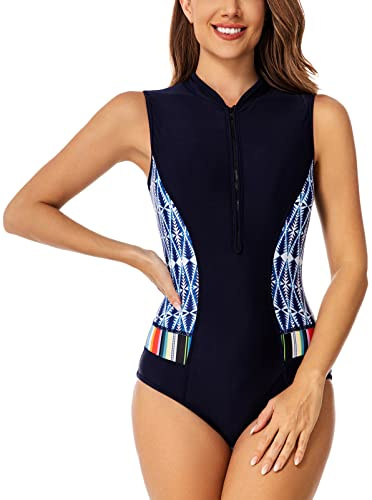 FEOYA Dam ärmlös baddräkt anti-sol dragkedja overall för surfing dykning simning etikett L EU S