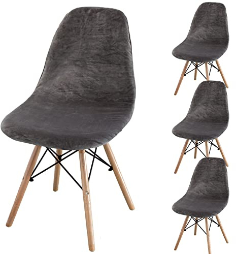 jianyana Stuhlhussen 4er Set, Universal Velvet Stretch Stuhlbezug EsszimmerstüHlhussen Abnehmbarer Waschbarer Stuhlabdeckung（Dunkelgrau）