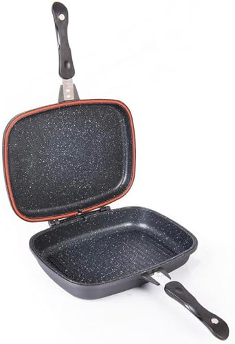 Avilia Bistecchiera Antiaderente 2 in 1 con Chiusura Magnetica per Induzione - Piastra Doppia Funzionale 32x24cm, Rivestimento Dura-Tech per Cucina Creativa