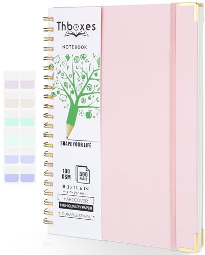 A4 Spiral Notebook, 300 Pages/150 Sheets Wirebound Spiral Notepad 100gsm Thick Paper Journal Notebook with Index sticker，Pocket，Elastic Band Notebook for Business Office School Travel 29.7x21cm Pink