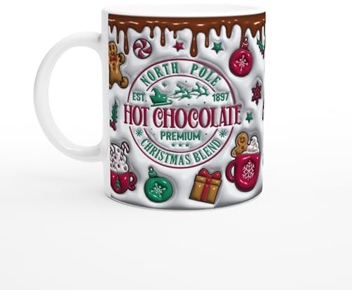 Weihnachten Tasse 3D Effekt Illusion, Weihnachtstasse, Kaffeetasse Weihnachten, Kaffeebecher I spülmaschinenfest mikrowellenfest, 325 ml (Hot Chocolate)