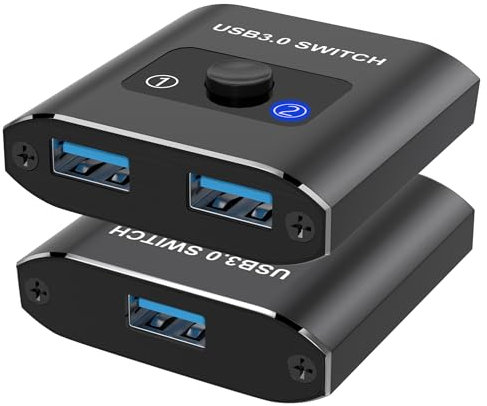 Hxwlo USB Switch Bidirezionale, KVM Switch 2 Ingressi 1 Uscita / 1 Ingresso 2 Uscite, USB 3.0 per PC, Mouse, Tastiera, Stampante, Condivisione 2 Computer, Compatibile con Windows, Mac, Linux